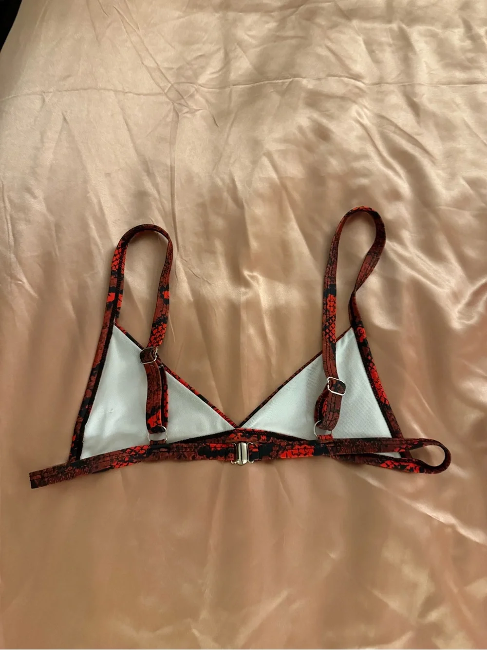 Source Unknown Red and Black Snake-Print Triangle Bikini Top
